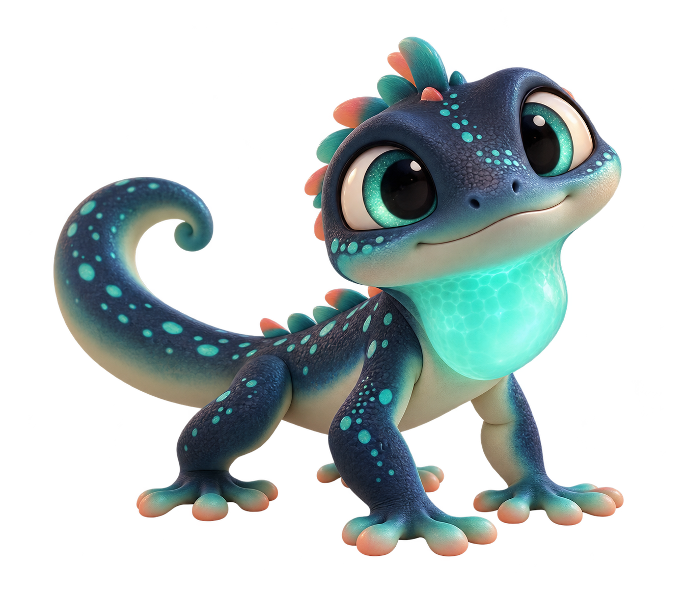 Navi isimli lacivert ve turkuaz gecko maskot